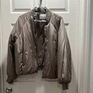 Aritzia Babaton Beige Satin Bomber Jacket